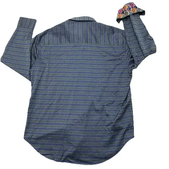 Robert Graham Men's 2XL Flip Cuff Blue Green Striped Geometric Dress Shirt - Picture 13 of 13